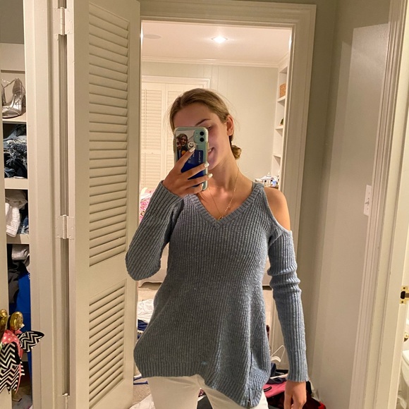 blue cold shoulder sweater - Picture 2 of 3